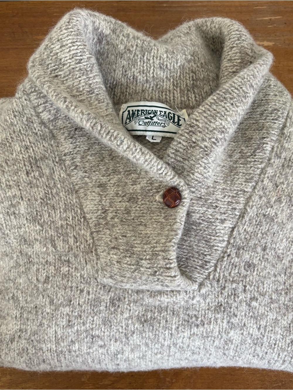 Vtg 80s American Eagle Outfitters Sweater Womens Gray Wool Shawl Henley